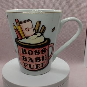 Boss Babe Fuel handmade UV DTF 10oz‎ mug Porcelain with gold trim.